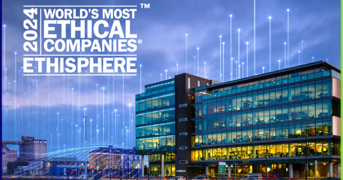Poster celebrating membership of Johnson Contols in the list of World's Most Ethical Companies 2024, listed by Ethisphere